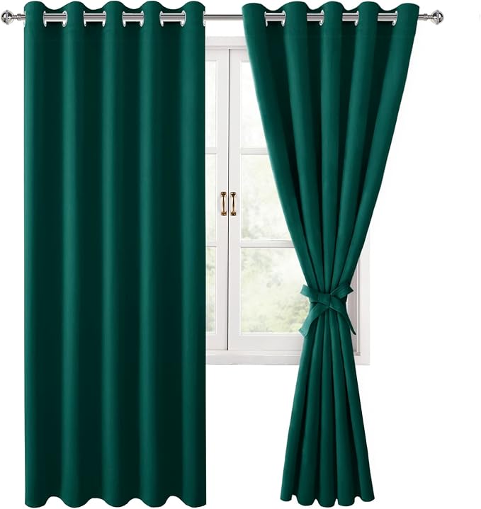 Room Darkening Curtains for Bedroom, 60 x 72 Inches, Hunter Green | Thermal by Hiasan