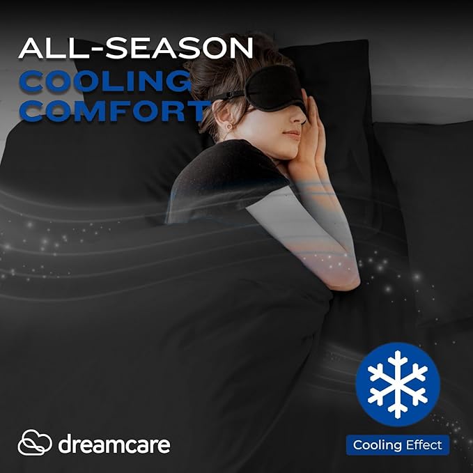DREAMCARE Full Size Sheets – 4 pcs Cooling Sheets – up to 21” Deep Full Sheet Set – Hotel Luxury Sheets & Pillowcases – Superior Softness 100% Fine Microfiber with Side Pocket – Black