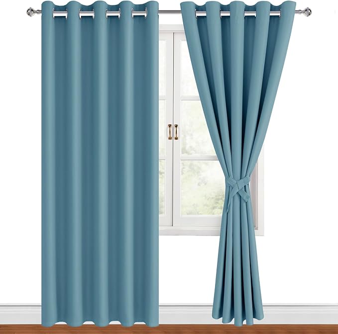 Blackout Curtains for Bedroom, Stone Blue 60 x 84 Inch, 2 Panels | Thermal by Hiasan