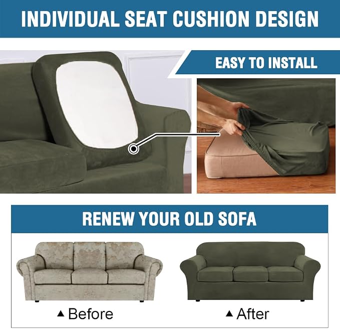 H.VERSAILTEX Rich Velvet Stretch 2 Piece Cover Chair Slipcover Sofa Cover - Image 6