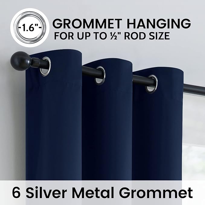 SimpleHome Navy Blue 100% Blackout Curtains Room Darkening Living Room 72 | - Image 6