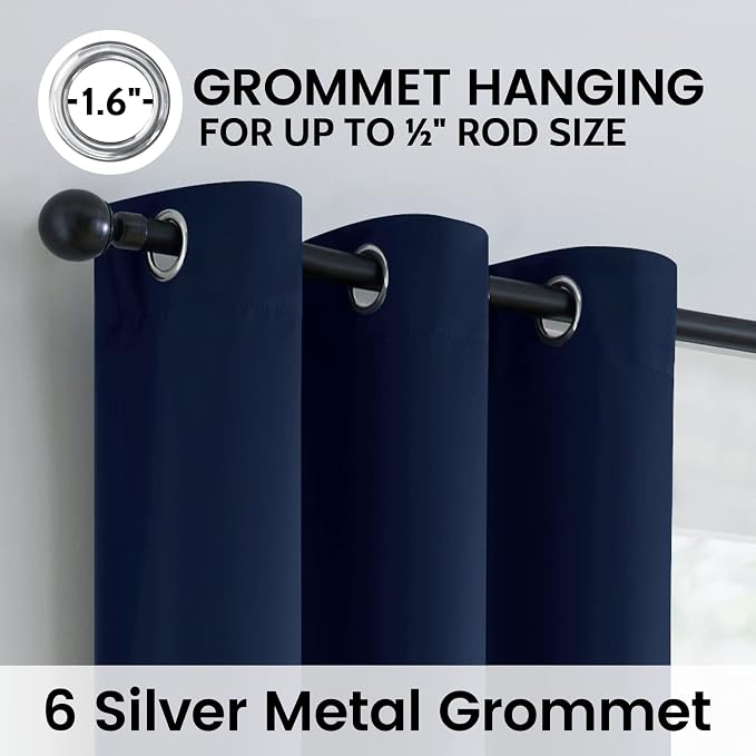 SimpleHome Navy Blue 100% Blackout Curtains Room Darkening Living Room 84 | - Image 6