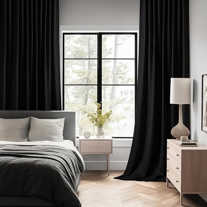 MIULEE Black Back Tab Blackout Curtains 52x84 Inch Length 2 Panels Set | Rod - Image 2