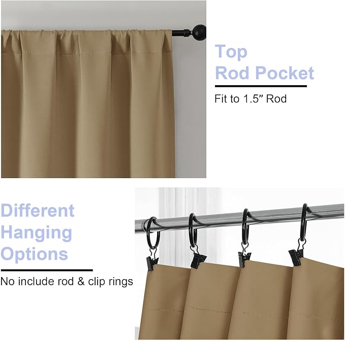 Simplebrand Ava Taupe Short 24 Inches Blackout Curtain 2 Panels Set, Half - Image 4