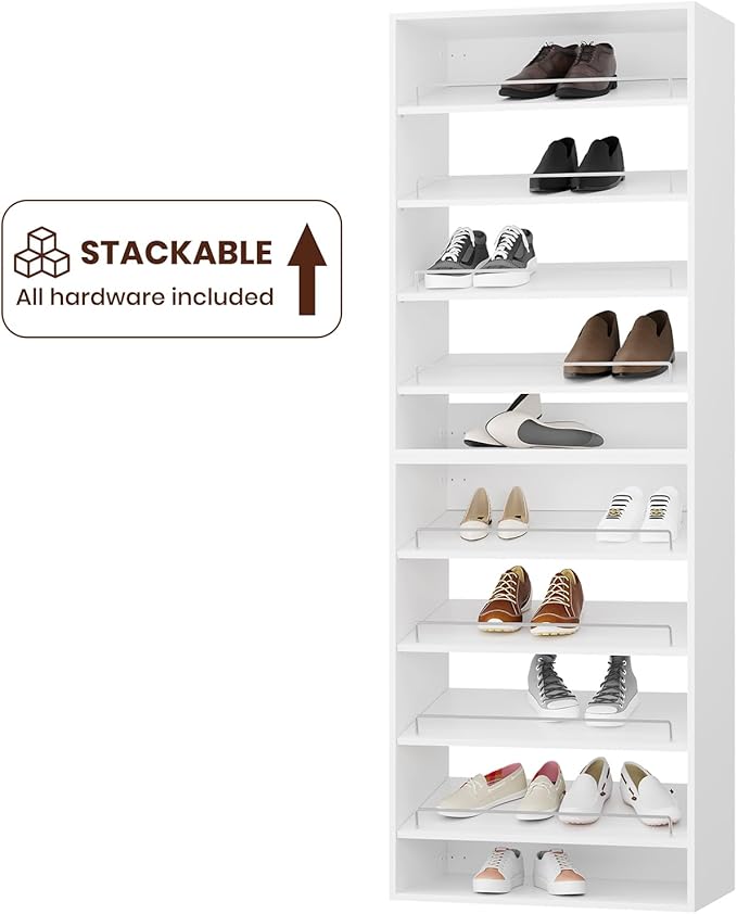 ROOMTEC 25.5" Shoe Shelf Short Tower Closet Unit, Modular Closet System with Shelf, Wardrobe Organizer for Bedroom or Walk-in Closet, Wall Mounted, Customizable Clothes Storage Unit, White