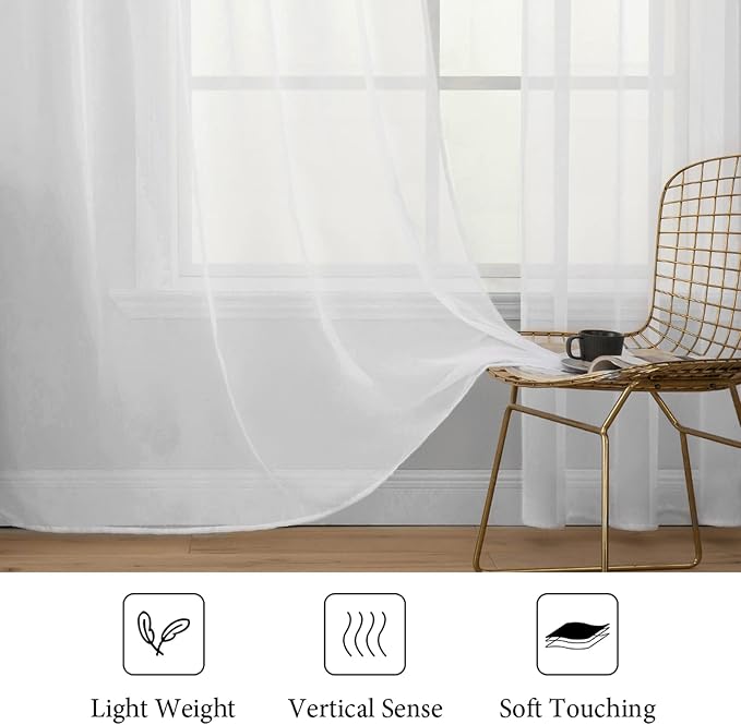 MIULEE 2 Panels White Sheer Curtains - Image 4