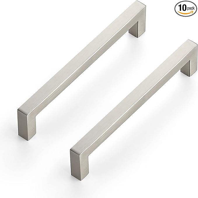 Ravinte 10 Pack 6-1/4 Inch Kitchen Square Cabinet Handles Satin Nickel Pulls Brushed Nickel Kitchen Cabinet Hardware Handles for Cupboard Drawer Pulls