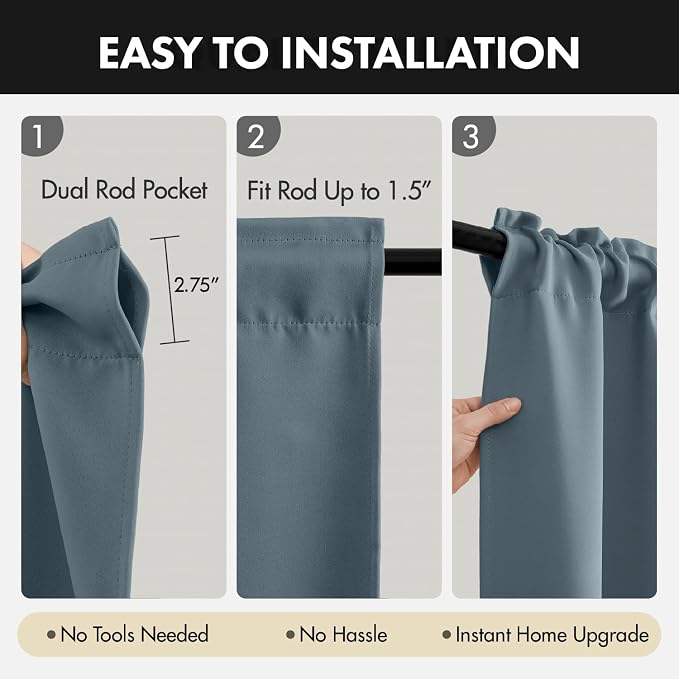 MIULEE 4 Panel Set Short Bedroom Blackout Curtains 54 Inch Long Grey Blue | - Image 5