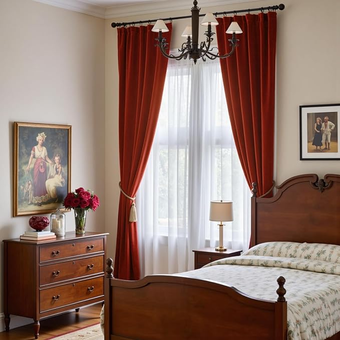 Lazzzy Velvet Blackout Curtains Thermal Insulated Room Window Drapes Super Soft Luxury Curtains for Living Room Bedroom Rod Pocket 2 Panels, Rust Red, 52" W x 84" L