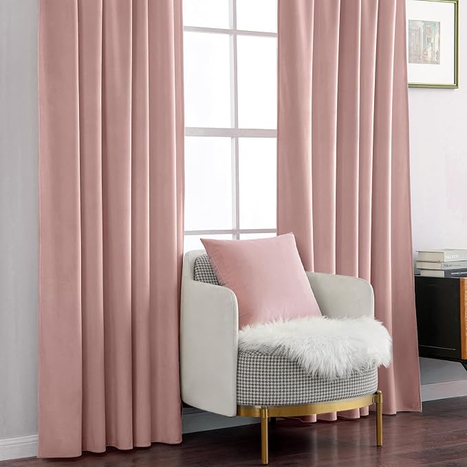 MIULEE Light Pink Velvet Curtains 52x84 inches Luxury Blackout Curtains | - Image 7