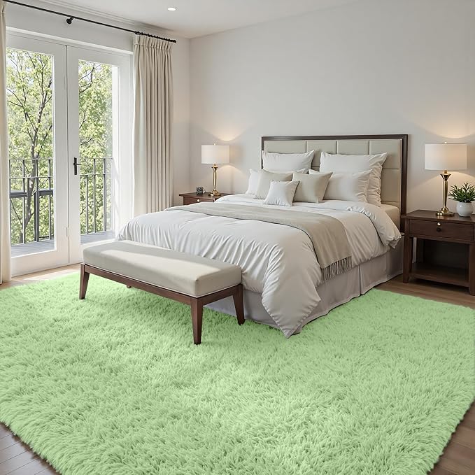 5x7 Fluffy Shag Area Rugs for Living Room Bedroom: Soft Carpet Mint Green | - Image 2