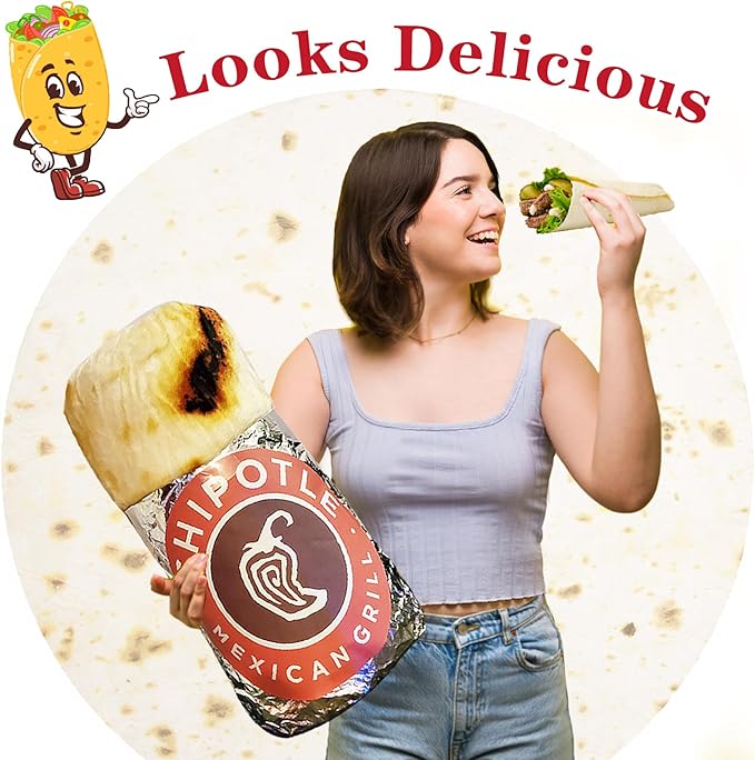 Jorbest Burrito Tortilla Throw Blanket Birthday Gifts for Women Men Teen Boys Girls, Novelty Tortilla Food Blanket Funny Gifts for Adult Kids, 285 GSM Soft Flannel Taco Blanket (Yellow, 71 inches)