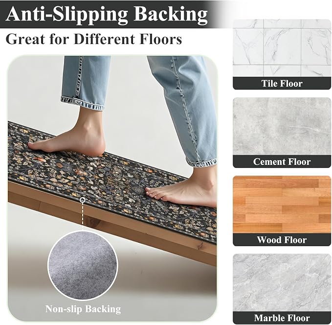 HEBE Hallway Runner Rug 2'x6', Washable Non Slip Kitchen Rug Runner | Soft Boho - Image 3