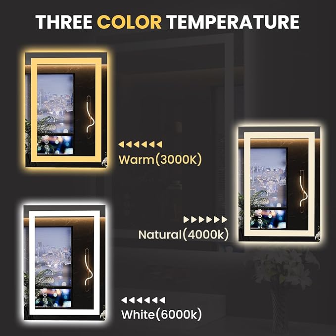 LOAAO 20"x28" LED Mirror for Bathroom, Lighted Bathroom Mirror with Lights, Anti-Fog, Dimmable, Memory Function, Easy to Install, Clear Reflection