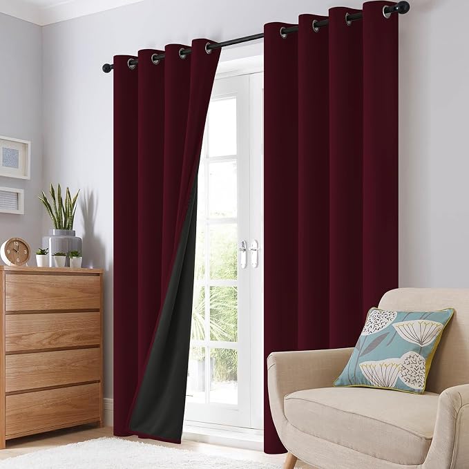 SimpleHome Wine red 100% Blackout Curtains Room Darkening Living Room 63L | - Image 8