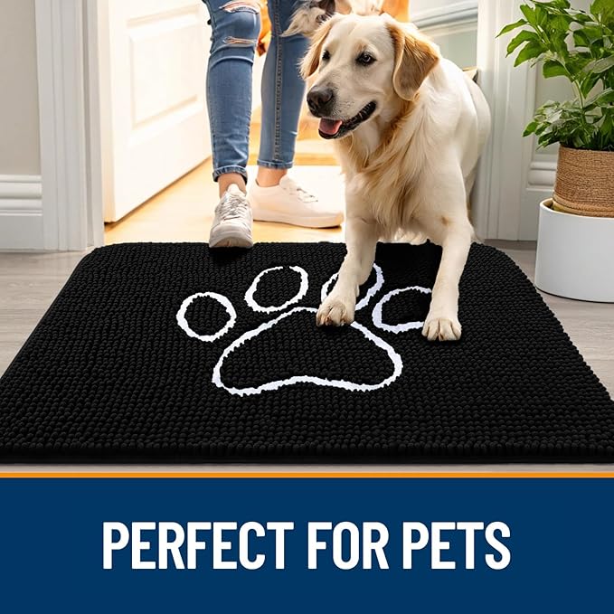 OLANLY Dog Door Mat for Muddy Paws 47x17, Paw Print Design Chenille Mud Mat | - Image 6