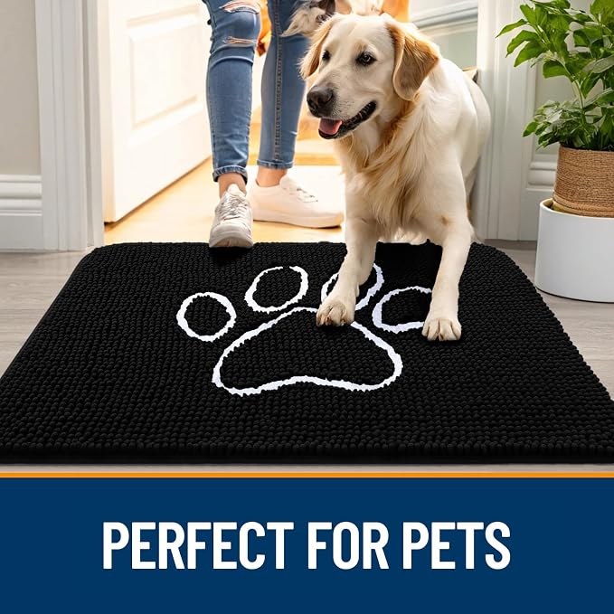 OLANLY Dog Door Mat for Muddy Paws 36x24, Paw Print Design Chenille Mud Mat | - Image 6