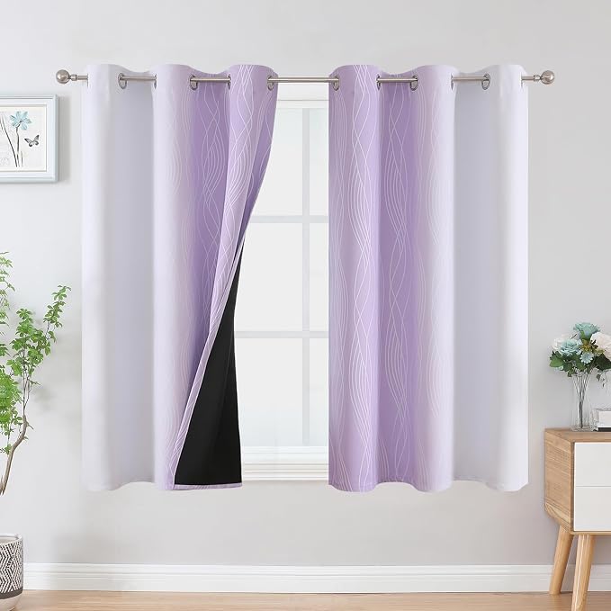 Lilac and Greyish White Ombre Blackout Curtains - Image 2