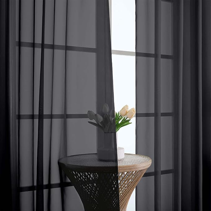 Black Sheer Curtains 120 Inches Long 2 Panels Set, 59 Inch Extra Wide Soft Airy - Image 3