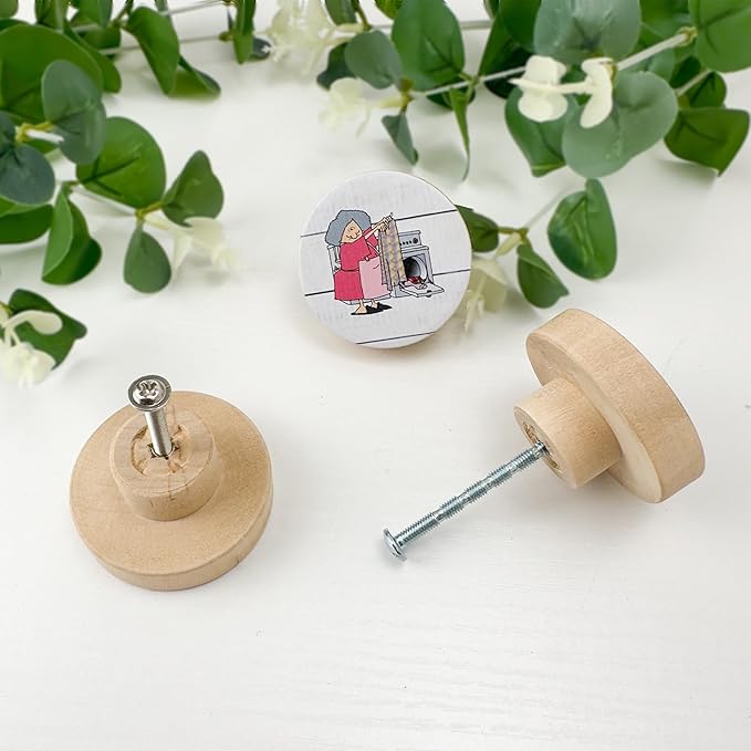 8 Pack Wooden Cabinet Knob 1-4/5inch Round Unique Fun Laundry Drawer Handles Room Knobs and Pulls