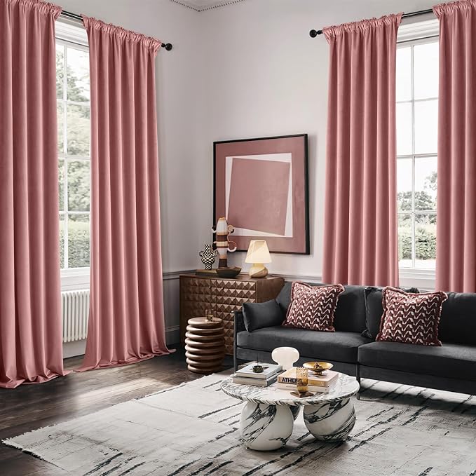MIULEE Velvet Curtains 50W x 108L 2 Panels Dusty Rose Blackout Curtains | - Image 5