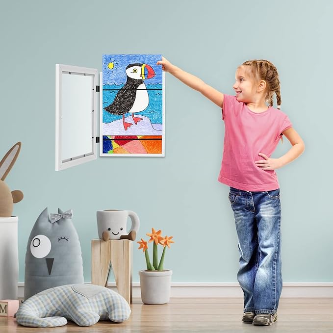 [3-Pack] Kids Art Frames, 8.5x11 Front Opening Kids Artwork Frames Changeable, White Artwork Display Storage Frame for Wall, Holds 50 Pcs, for 3D Picture, Crafts, Children Drawing, Hanging Art,