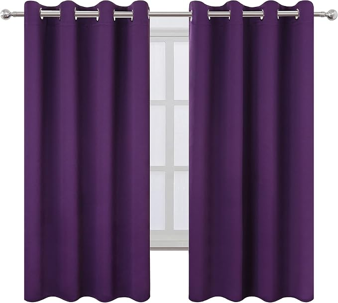 Purple Blackout Curtains 66 x 63 Inch Length/Set of 2 Curtain Panels/Thermal - Image 2