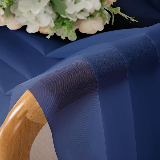 Royal Blue Sheer Curtains 54 Inch Length 2 Panels, Voile Light Filtering - Image 3
