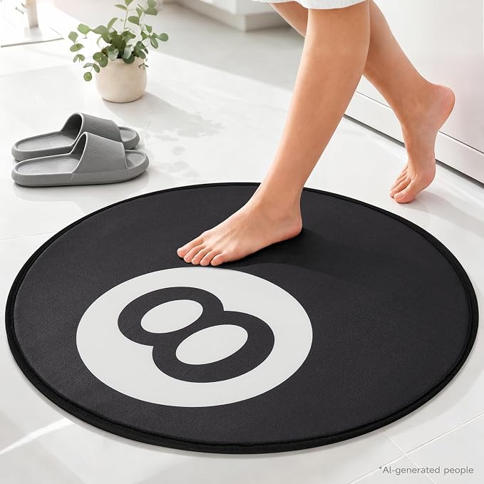 Ophanie 8 Ball Rug-24 Inch White & Black Round Circle Area Rugs, Room Decor - Image 2