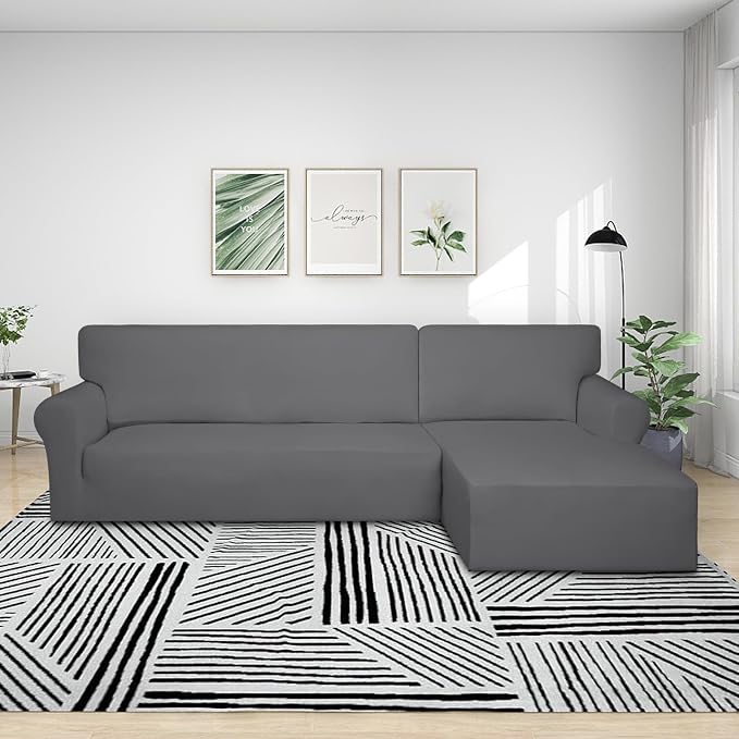 PureFit Stretch Sectional Couch Covers 2 pcs Non Slip L Shape Sofa Cover | - Image 2