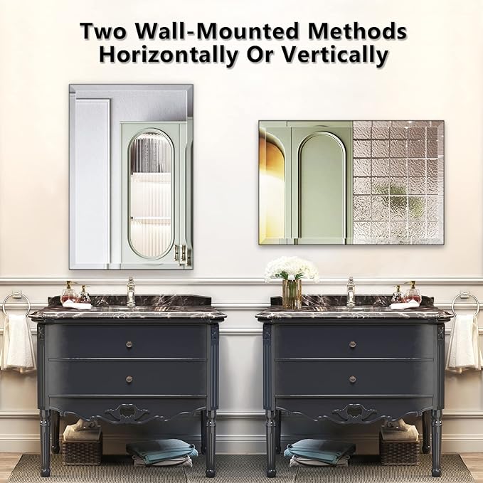20"x30" Frameless Rectangle Wall Mirror with 1 inch Beveled Edge for Bathroom Vanity