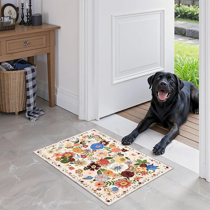 Blush Floral Entry Rug Small Door Mat 24x17 Inch - Image 5
