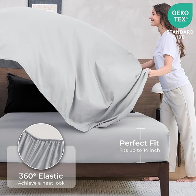 HEVUMYI Twin-XL Comforter Set - 5-Piece All Season Bed in a Bag Twin-XL, Ultra Soft Bedding Set with Comforter, Flat Sheet, Fitted Sheet, Pillowcases, Pillow Shams, Black & Light Grey