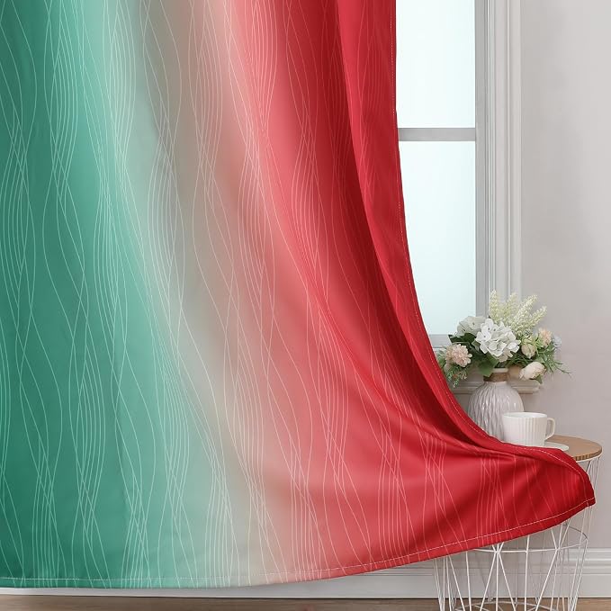Red and Green Ombre Blackout Curtains 52Wx63L 2 Panels | Ombre Christmas - Image 6