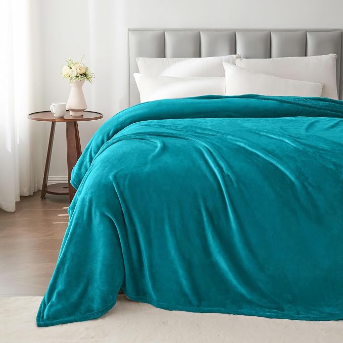 BEDELITE Fleece Blanket Soft Plush Queen Size Bed Blanket Teal Blue 90"x90" | - Image 6