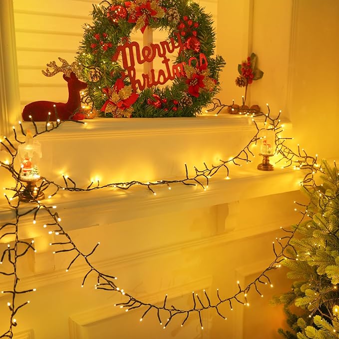 75FT 1500 LED Cluster Christmas Lights, Christmas Tree Lights Outdoor Indoor with 8 Modes & Timer & Remote, Firecrackers String Lights Waterproof for Garland Party Xmas Decorations, Warm White