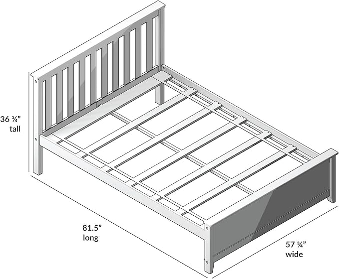 Max & Lily Full Size Bed Frame with Slatted Headboard, Solid Wood Platform Bed for Kids, No Box Spring Needed, Easy Assembly, White