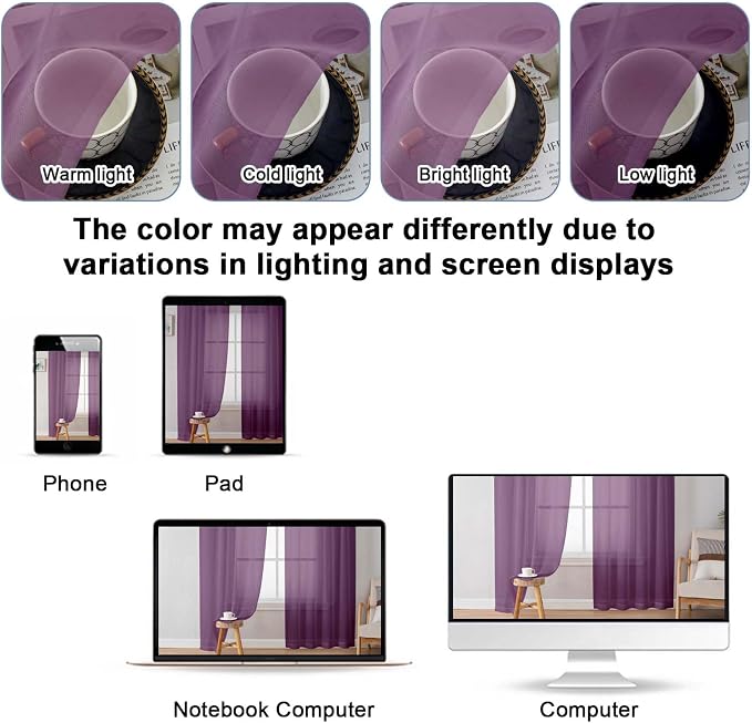 Plum Sheer Curtains, Sheer Curtains 84 Inches Long 2 Panels Set, Rod Pocket - Image 5