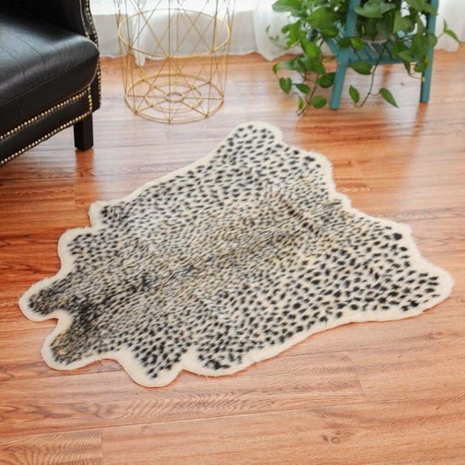 Leopard Print Area Rug Faux Cowhide Skin Fur Non-Slip Cheetah Rug Small Accent - Image 5