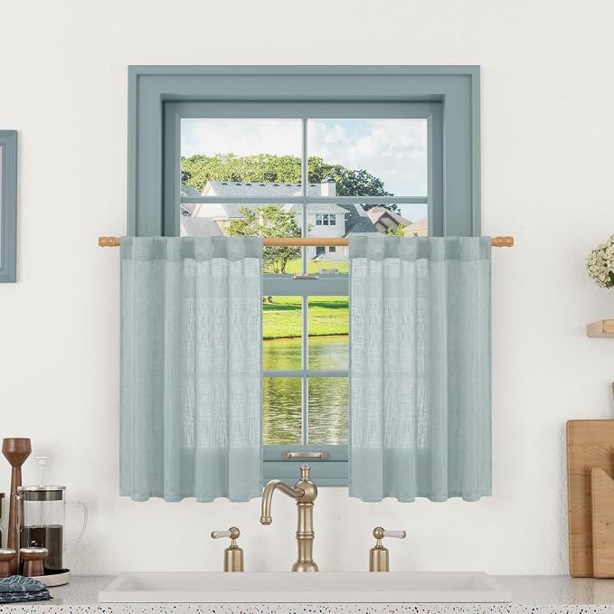 Semi Sheer Linen Curtains 36 Inch Length 2 Panels by LAMIT