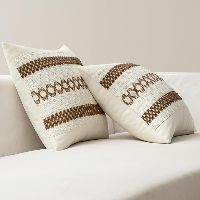 MIULEE Set of 2 Coco Brown Boho Decorative Pillow Covers 20x20 Inch | Farmhouse - Image 6