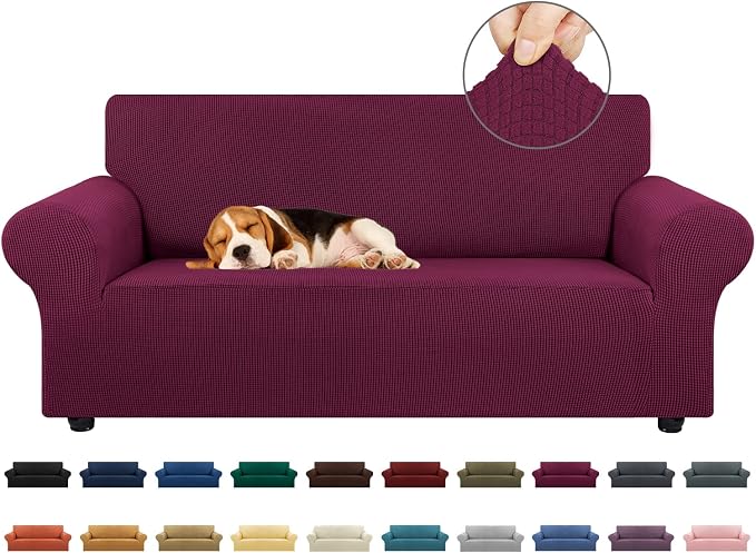 Stretch Loveseat Couch Cover, 2 Cushion Couch Slipcover, Wine | 1-Piece by KEKUOU
