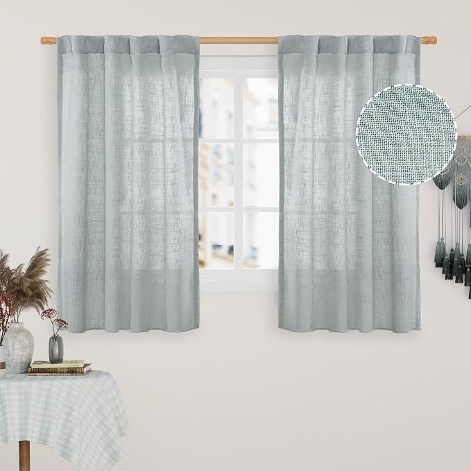 Semi Sheer Linen Curtains 48 Inch Length 2 Panels, 34 x 48 Inch | Light by LAMIT