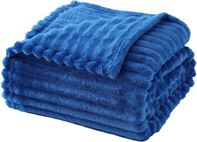 Classic Blue Throw Blanket for Couch Sofa 60"x80" Striped Design - Image 3