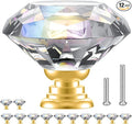 POZEAN Crystal Drawer Knobs 12Pack, 1.18inch Glass Knobs for Cabinet, Dresser with Two Different Sizes Screws, Diamond Glass Pulls Handles (30mm, 12Pack, Clear-Gold)