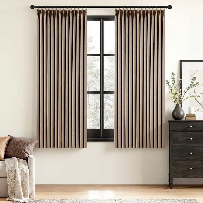 MIULEE Cafe Brown Pinch Pleated 100% Blackout Linen Curtains 40x63 Inches | by MIULEE