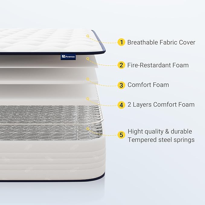 Avenco 6 Inch Twin XL Mattress, Twin Bed Mattresses in a Box, Medium Soft, Breathable Fabric Cover & Adaptive Support, CertiPUR-US Certified, Twin XL Size Mattress in Guest and Kids Bedroom