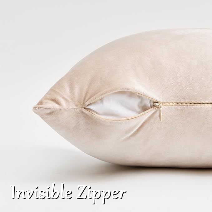 GIGIZAZA Velvet Pillow Covers 18x18 Decorative Pillows Pack of 2 Beige | - Image 4