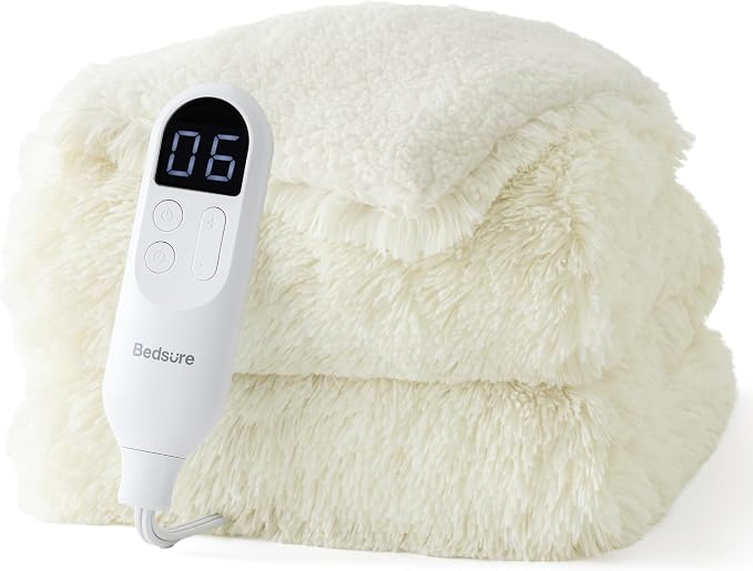 Bedsure Faux Fur Heated Blanket Throw Blanket, Fast Heating Fluffy Electric by Unknown