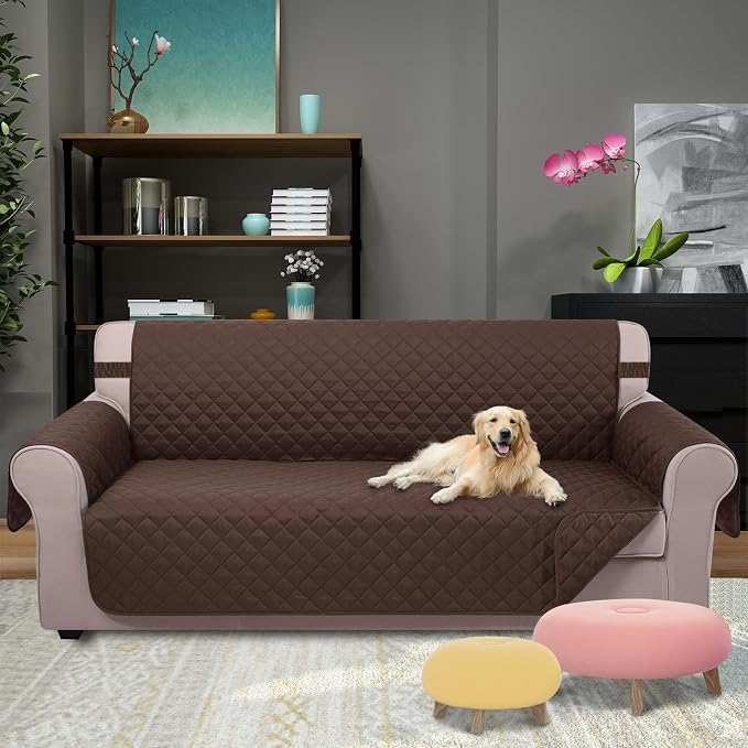 U-NICE HOME 4 Seater Sofa Cover 91''Large Couch Cover, Chocolate | Washable - Image 2